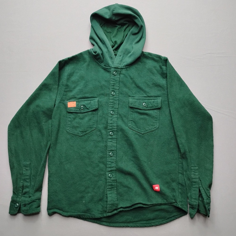 Sportiqe Mens Green Hooded Flannel Button Up Shirt Jacket Medium